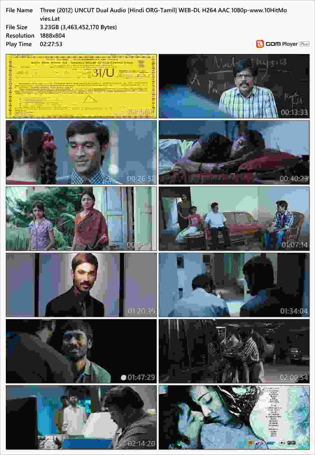 Three (2012) UNCUT Dual Audio [Hindi ORG-Tamil]